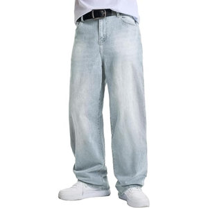 Mens Solid Cotton Baggy Jeans Light Wash Wide Leg Loose Fit <b>Y2K</b> Denim <b>Pants</b> Casual Streetwear Jeans for Everyday Wear - Product Image 6