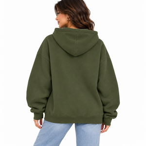 Sweat-shirt polaire oversize à capuche zippé pour femme, motif chat noir, citrouille et lune, vert olive, décontracté, pour Halloween et l'hiver - Product Image 6