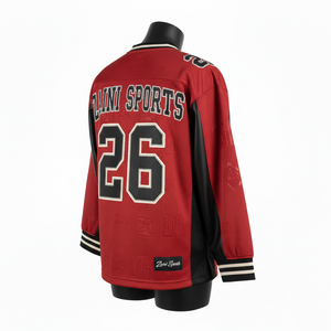 Camiseta de Fútbol de Poliéster de Malla Premium de 240 g/m² para Mujer, con Paneles en Contraste Rojo y Negro, Manga Larga, Logotipo en Tela Tackle Twill, Camiseta de Algodón para Mujer - Product Image 5