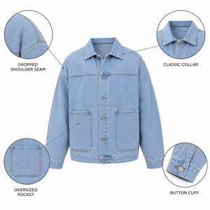 Chaqueta vaquera de hombre 3XL talla grande, de algodón lavado, estilo casual, streetwear, tipo camionero, venta al por mayor, logotipo personalizado, OEM, ODM, a granel - Product Image 6