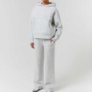 Conjunto de Sudadera con Capucha y Pantalones Deportivos de Forro Polar Gris para Mujer, Corte Holgado Informal, 2 Piezas, Color Sólido, para Todas las Temporadas - Product Image 6