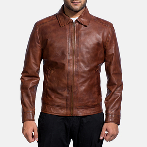 High Quality Breathable <b>Men's</b> Brown Genuine <b>Leather</b> <b>Jacket</b> Zipper Closure Turn-down Collar Casual Style Autumn Wear <b>Men's</b> <b>Jacket</b> - Product Image 4