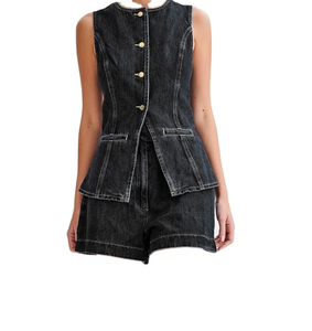 Wholesale Custom Ladies <b>Denim</b> Washed <b>Denim</b> Crop Top and <b>Skirt</b> Trendy Summer <b>Denim</b> Women <b>Denim</b> <b>Skirt</b> Set - Product Image 4