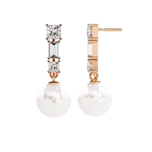 Boucles d'oreilles pendantes en diamant de laboratoire et perle, taille princesse et baguette, certifiées IGI, bijoux de luxe pour mariage et soirée - Product Image 3