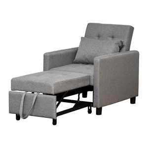 Grey Convertible Chair <b>Bed</b> Multi-Functional Adjustable Backrest Ottoman Extendable Foldable <b>Storage</b> Convertible <b>Sofa</b> <b>Bed</b> - Product Image 1