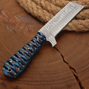 Custom Size Bull Cutter Cowboy <b>Knife</b> with Perfect <b>Handle</b> Grip Damascus Steel Blade with Pancake Leather Sheath - Product Image 1