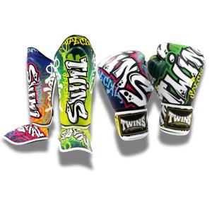 Twins Boxing <b>Gloves</b> & Shin Guards Set Black <b>Silver</b> Dragon Print Leather Velcro Closure For Martial Arts Training Adult - Product Image 2