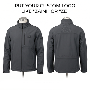 Chaqueta Softshell ZAINI Premium de 220g, Poliéster, con Capucha, Resistente al Viento, Transpirable, Ecológica, Gris Oscuro, Panel Trasero en Contraste, Logotipo Personalizado - Product Image 1