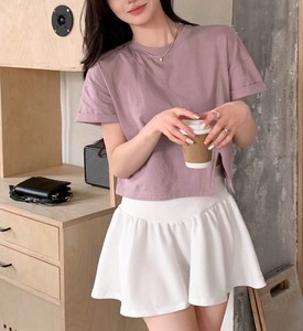 Top corto moderno color malva con costura diagonal, camisa de mujer con abertura lateral, top de punto personalizado de manga corta para uso diario. - Product Image 5
