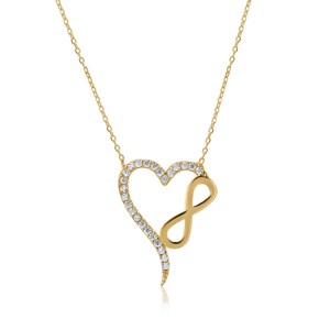 Collier Pendentif Cœur Infini Diamant Taille Ronde Brillante Sertissage Canal Chaîne Maille Forçat Unisexe Style Romantique - Product Image 2