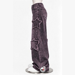 Wholesale <b>Mens</b> High Waist Wide Leg Ripped Star Distressed Denim Pants Street Style Cotton <b>Trousers</b> Casual Side Pockets Quick Dry - Product Image 2