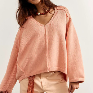 Cardigan en tricot pour femme, col en V, manches bouffantes, couleur unie, style bohème, pour l'automne, 100% acrylique, manches longues, bouton unique - Product Image 4