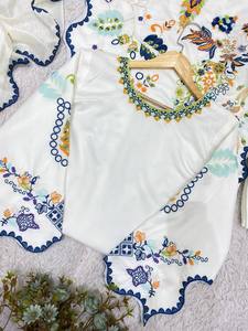 Ethnic Women Floor-Length Cotton Kaftan <b>Dress</b> With Hand Drawn Floral Print Loose Fit Summer Casual Wear India Pakistan Style - Product Image 5