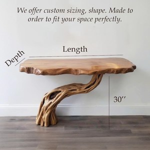Mesa consola de entrada de madera flotante, consola multimedia, mesa de salón de madera estrecha, mesa auxiliar de borde vivo, decoración de muebles rústicos - Product Image 6