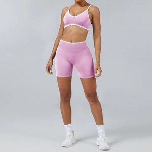 Custom Wholesale Womens Solid <b>Shapewear</b> Yoga Set Front Logo Scrunch Butt Shorts 2 Piece Gym Fitness Activewear - Product Image 6