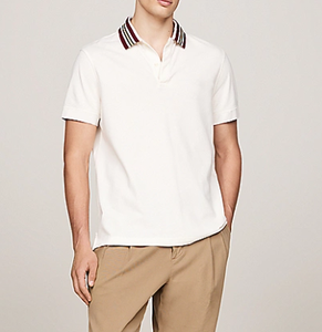 Vente directe usine – Polo homme à col contrastant, logo personnalisé imprimé, en coton doux et respirant, manches courtes, tricot uni - Product Image 2