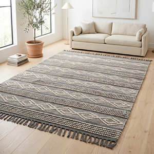 Tapis de couloir décoratif haut de gamme en laine et coton avec motif rayé vert tissé pour couloir, entrée et intérieurs contemporains - Product Image 5