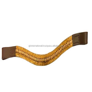 Banda de cuero para cejas de caballo, pulsera de cuero con cristales dorados y perlas, cadena ostentosa, fabricante y venta al por mayor de todos los tamaños - Product Image 1