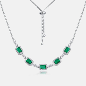 Emerald Cut Diamond <b>Statement</b> <b>Necklace</b> 925 Silver Rhodium Plated Box Chain Women Classic Geometric Jewelry - Product Image 1
