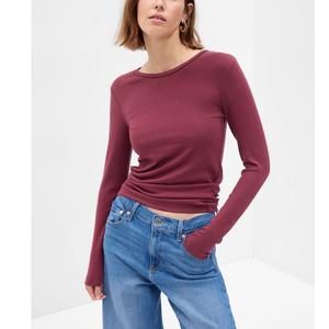 T-shirt de sport à manches longues et col rond pour femmes, haut de yoga respirant à coupe ajustée pour la course à pied, fitness, manches longues à la mode, nouvel arrivage - Product Image 2