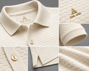 Luxury <b>Cream</b> Honeycomb Knit Polo <b>Shirt</b> Mens Premium Textured Cotton Golf Wear OEM ODM Custom Factory Apparel Polo Top - Product Image 4