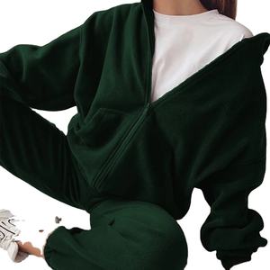 Pantalon de jogging à capuche surdimensionné à épaules tombantes Ensemble de sweats Style solide décontracté pour l'hiver 2 pièces Sweats à capuche vierges Pantalon de survêtement - Product Image 5