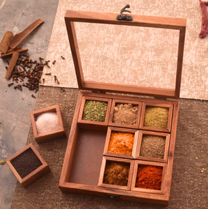 Boîte à épices en bois d'acacia, emballage cadeau, boîte de rangement pour fruits secs, boîte à épices en bois pour la cuisine, boîte à masala en bois - Product Image 4