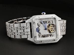 Reloj de Pulsera Cuadrado de Moissanita para Hombre, Fase Lunar, Números Romanos, Acero Inoxidable, Lujo - Product Image 5