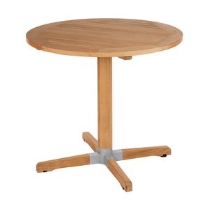 Table à manger ronde en chêne massif avec base en X, design moderne minimaliste durable pour une utilisation intérieure et extérieure - Product Image 1