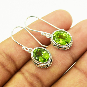 New 100% Pure Solid 925 Sterling Silver Natural Green Peridot Gemstone Drop <b>Earrings</b> Classic Bezel Setting Women's Fine Jewelry - Product Image 4