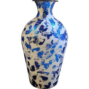 Vase à fleurs abstrait bleu en métal émaillé fait main de luxe, décoration moderne pour la maison, centre de table, décoration de mariage, articles en émail en gros - Product Image 1