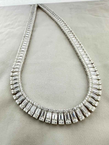 Collar de tenis de moissanita con corte baguette, estilo diamante en oro blanco, joyería de lujo llamativa para mujer y hombre - Product Image 3