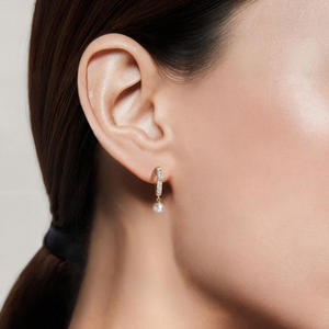 ต่างหูห่วงเพชรแบบหัวต่อหัวประดับด้วยหินสีขาวแบบแขวน - Product Image 5