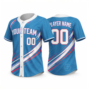 Maillot de baseball en polyester 100 % de haute qualité pour hommes, rayé, à manches courtes, avec fermeture boutonnée sur le devant, en maille respirante, vente en gros - Product Image 3