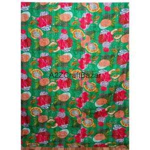 Manta Acolchada Reversible Hecha a Mano, Vintage, de Algodón Orgánico Kantha, Ecológica, para Uso en Todas las Estaciones, de Rajasthan - Product Image 1