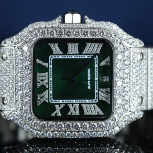 Reloj de Lujo Premium para Hombre, Estilo Hip Hop, Automático, con Esfera Verde Helada, Acero Inoxidable, Cristal de Zafiro, Números Romanos Cuadrados, Completamente Diamantes - Product Image 4