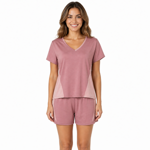 Conjunto de Dos Piezas para Mujer, Color Rosa Empolvado, con Logotipo Personalizado, Top con Cuello en V y Pantalones Cortos, Ropa Deportiva Informal y Transpirable para Verano - Product Image 4