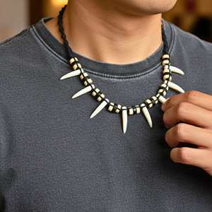 Natural Crystal Pendant Necklace for Men & Boys 1-Inch Tribal Fang Warrior with 20-Inch Leather <b>Rope</b> - Product Image 6