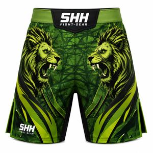 Shorts MMA personnalisés SHH Industries avec logo, motif lion, équipement de combat, BJJ, grappling, kickboxing, arts martiaux, shorts d'entraînement pour hommes - Product Image 1