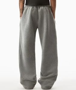 Custom <b>Men's</b> Gray <b>Elastic</b> <b>Waist</b> Straight Leg Sweatpants Heavy Fleece Casual Wide Leg <b>Trousers</b> With Zip Pockets OEM Manufacturer - Product Image 3