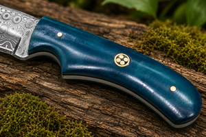 Custom Damascus Steel Camping <b>Knife</b> Blue Dyed <b>Handle</b> Drop Point Pocket <b>Knife</b> Outdoor Survival Gift - Product Image 3