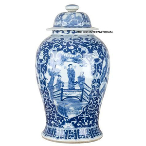 Jarrón de Jengibre Esmaltado Azul y Blanco Pintado a Mano, Cerámica India Tradicional, Recipiente Decorativo y Florero, Centro de Mesa con Flores Artificiales - Product Image 2