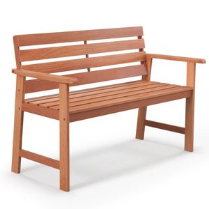 Solid Wood 2-<b>Seat</b> Patio <b>Bench</b> with Breathable Slatted <b>Seat</b> and Inclined Backrest Durable and Comfortable Chair - Product Image 2