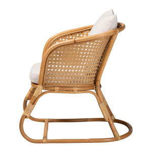 Fauteuil lounge en rotin naturel fait main, fauteuil d'appoint en osier avec dossier haut et coussin moelleux pour salon et chambre - Product Image 5