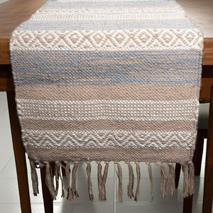 Chemin de table en coton et jute tissé | Décor de table à manger Boho fabriqué à la main | Décoration de maison écologique naturelle - Product Image 1