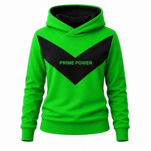 <b>Prime</b> Power Women's Green Hooded Sweatshirt Set Full Sleeve Fleece Sporty Tracksuit With Side Stripe Geometric Print All Seasons - Product Image 2
