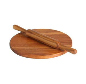 Acacia Wood <b>Rolling</b> <b>Pin</b> and Board Solid Wood Dough Roller with Round Board for Baking and Cooking Roller <b>Pin</b> - Product Image 2