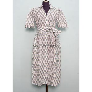 Robe d'été décontractée en coton pour femme, style kenguru, coupe trapèze moderne, idéale pour les fêtes et mariages, motif floral imprimé à la main, style doux - Product Image 3