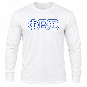 Phi Beta Sigma <b>White</b> <b>Long</b> <b>Sleeve</b> Tee <b>Shirt</b> with Blue Outline Greek Letter Design O Neck Ribbed Cuffs Unisex Greek Fraternity - Product Image 3