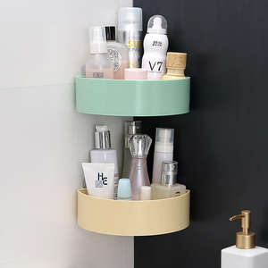 Étagère d'angle murale adhésive à double niveau pour salle de bain, support de rangement pour shampoing, cosmétiques et bouteilles, organisateur de cuisine jetable - Product Image 1